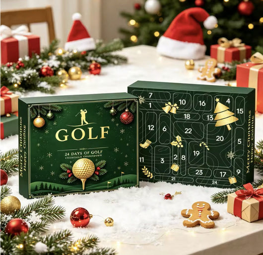 Velora Golfkalender, grön ask med guldtryck och 24 numrerade luckor