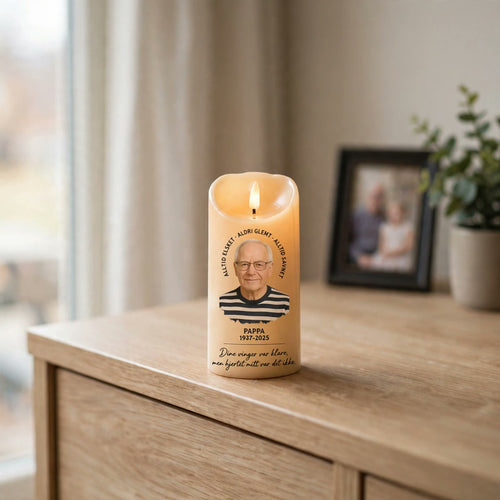 Velora Minne™ | Minnelys med foto, navn og årstall