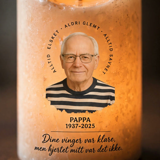 Naerbilde av det norske trykket paa Velora Minne minnelys