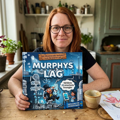 Mamma håller upp Murphys lag för barn vid köksbordet