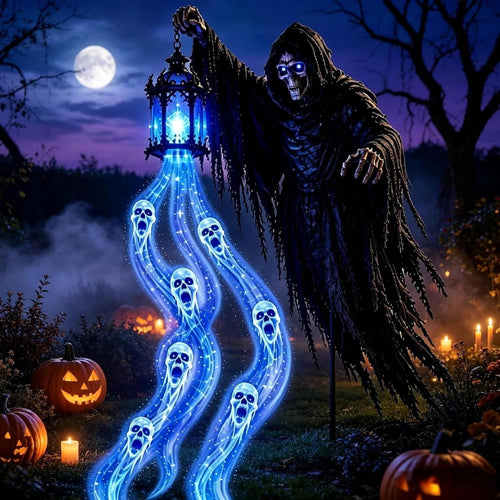 Liemannen™ | Soldriven Halloweenfigur med spöklykta, ca 80 cm