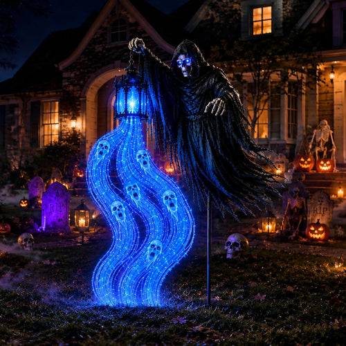 Liemannen™ | Soldriven Halloweenfigur med spöklykta, ca 80 cm