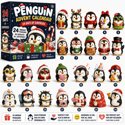 Pingvin Adventskalender 2026 | 24 forskjellige pingvinfigurer