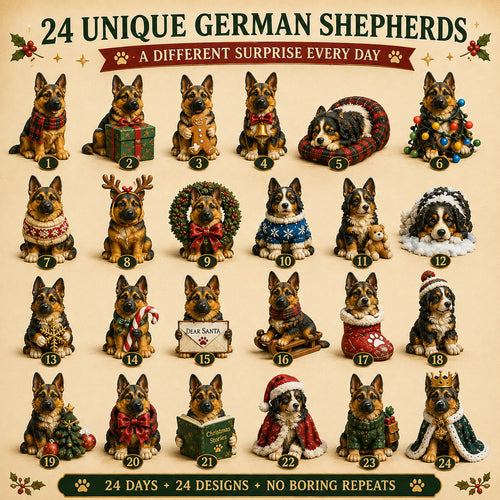 Schäferhund Adventskalender 2026 | 24 forskjellige schäferfigurer